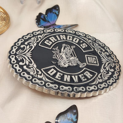 좋은 가격 사용자 지정 3D 로고 오토바이크 고대 벨트 벨트 니켈 접착 및 부드러운 에나멜 마무리 온라인으로