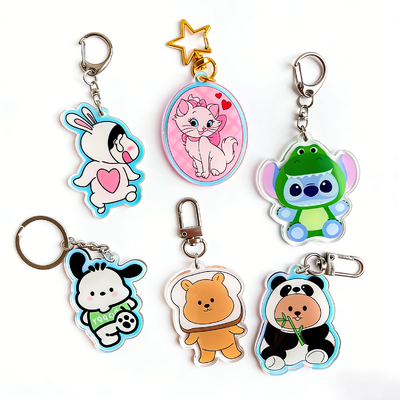 Custom Glitter Epoxy Keychain – Clear Acrylic with Cartoon Logo & Anime Design